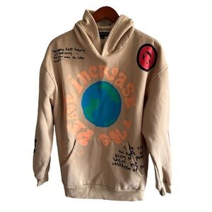 PacSun Beige Hoodie with Earth Graphic ~ size Medium